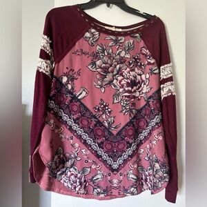 Floral Burgundy and Pink Women's Top